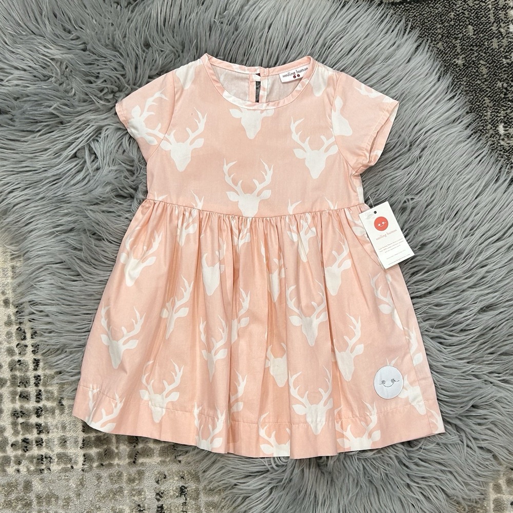 Smiling Buttons Girls Darling Deer In Light Pink Sunday Dress Size 2T ($64)